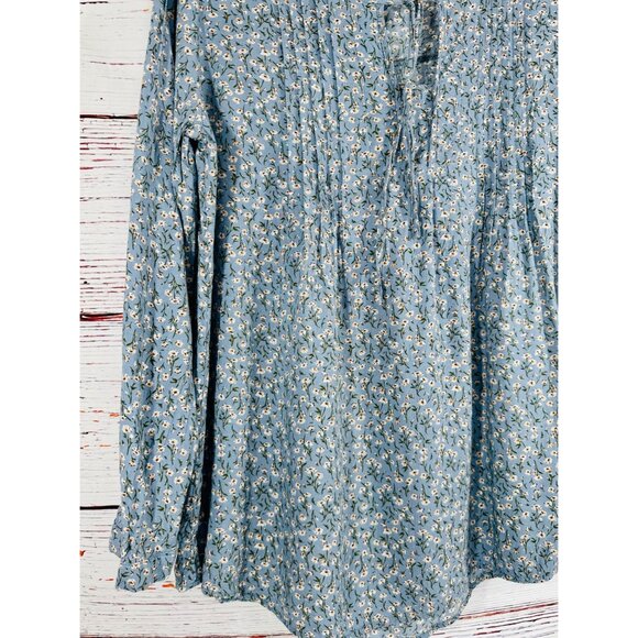 Suzanne Betro Blue Floral Long Sleeve Boho Blouse Womens XL Lightweight Rayon To - Picture 7 of 9